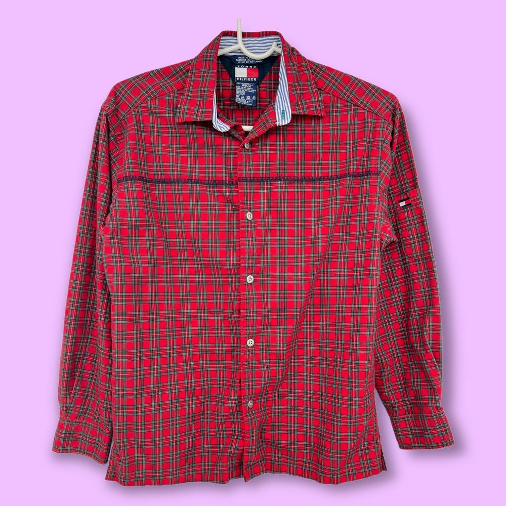 Vintage 90s Tommy Hilfiger Red Plaid Shirt Button Up Lumberjack Womens Medium